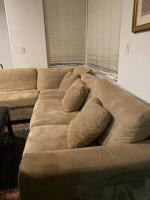 Sectional sofa with matching bench and 3 nesting glass table