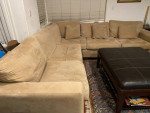 Sectional sofa with matching bench and 3 nesting glass table