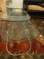 Sectional sofa with matching bench and 3 nesting glass table
