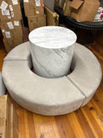 Custom Circle Sofa and Round Marble Centerpiece Table