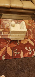 Faux Leather Sofa Set with glass coffee and side table