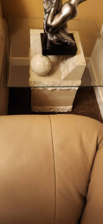 Faux Leather Sofa Set with glass coffee and side table
