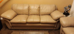 Faux Leather Sofa Set with glass coffee and side table