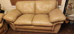 Faux Leather Sofa Set with glass coffee and side table