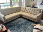 corner sectional sofa, upholstered and tufted