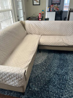 corner sectional sofa, upholstered and tufted