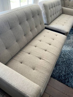 corner sectional sofa, upholstered and tufted
