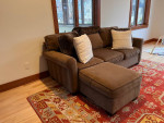 Pottery Barn Cameron roll arm upholstered sofa and ottoman
