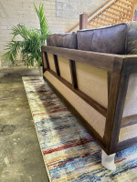 Rustic Wood & Top Grain Leather Sofa (Delivery Available)