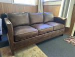 Rustic Wood & Top Grain Leather Sofa (Delivery Available)