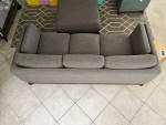 Modern Low-Profile Sofa (Gray fabric, Walnut legs and frame)