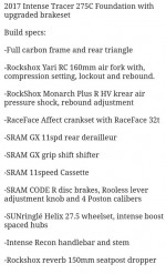 2017 Intense Tracer 275c Carbon Full Suspension Mountain bike