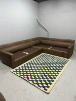 A. Rudin Designer Full Grain Leather Sectional Sofa (Delivery Available)
