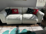 (Price Cut) Ivory Leather Power Reclining Sofa with Power Headrests