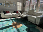 (Price Cut) Ivory Leather Power Reclining Sofa with Power Headrests
