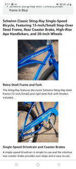 Reproduction Blue Classic Schwinn Sting-Ray Bike – NEW IN BOX!