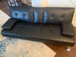Black vegan leather sofa / bed