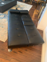 Black vegan leather sofa / bed