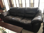 4 pc dark brown leather furniture: sofa, loveseat, chair, and ottoman