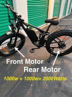 Dual Motor 2000Watt Electric Fat Tire Mountain Bike/Full Suspension/33mph