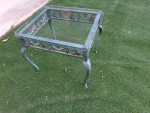 outdoor garden table  aluminum dark green glass top 25 x 22