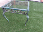 outdoor garden table  aluminum dark green glass top 25 x 22