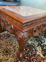 Marble Top Carved Rosewood Coffee Table, Accent Pc.- End Table-