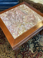 Marble Top Carved Rosewood Coffee Table, Accent Pc.- End Table-