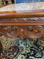 Marble Top Carved Rosewood Coffee Table, Accent Pc.- End Table-