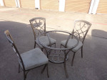 silver Metal round dining table and 3 chairs