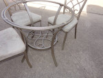 silver Metal round dining table and 3 chairs