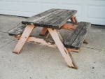 PICNIC TABLE with ATTACHED BENCH SEAT Chair Child Size VINTAGE Wood