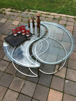 Milo Baughman style 2 pc glass / brass Yin Yang shaped table A25