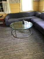 Milo Baughman style 2 pc glass / brass Yin Yang shaped table A25