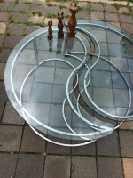 Milo Baughman style 2 pc glass / brass Yin Yang shaped table A25