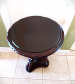French Rosewood Hand-Carved Round Sculptural Tripod End Table w/3 Cats