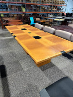 Conference Table in Light Cherry Wood Finish W/ Black Power Grommets