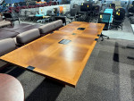 Conference Table in Light Cherry Wood Finish W/ Black Power Grommets