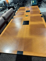 Conference Table in Light Cherry Wood Finish W/ Black Power Grommets