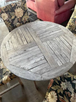 Nice wood patio table with 4 chairs and pads