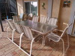 Patio Dining Set, Large Table, 8 High Back Sling Chairs