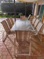 Patio Dining Set, Large Table, 8 High Back Sling Chairs