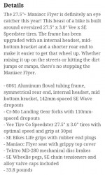 Aluminum SE Maniac Flyer 27.5+ BMX Bike