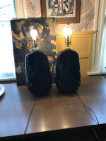 Pair of vintage scallop shell / drape art deco table lamps A98