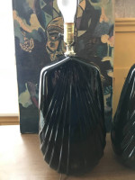 Pair of vintage scallop shell / drape art deco table lamps A98