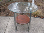 Terrific Round Beveled Glass Table With Lower Shelf