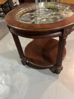 Mahogany 28" round 2 Tier End Table, w/ glass Top
