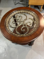Mahogany 28" round 2 Tier End Table, w/ glass Top