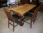 Rustic Wooden / Black Leather Counter Height Dining Room Table Set