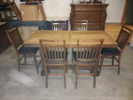Rustic Wooden / Black Leather Counter Height Dining Room Table Set